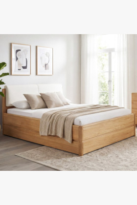 Massivholz Bett Helsinki 160x200 cm Wildeiche mit Stauraum